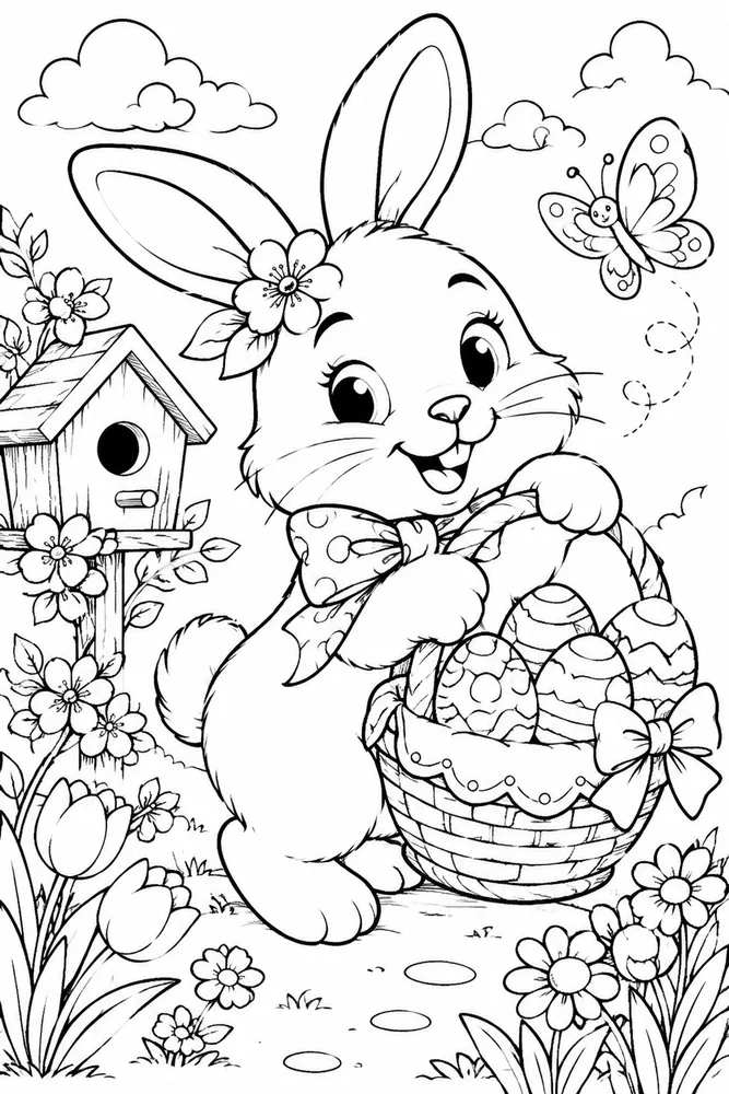 Spring Easter Coloring Pages preview: Spring Easter Spring easter front portrait coloring page
