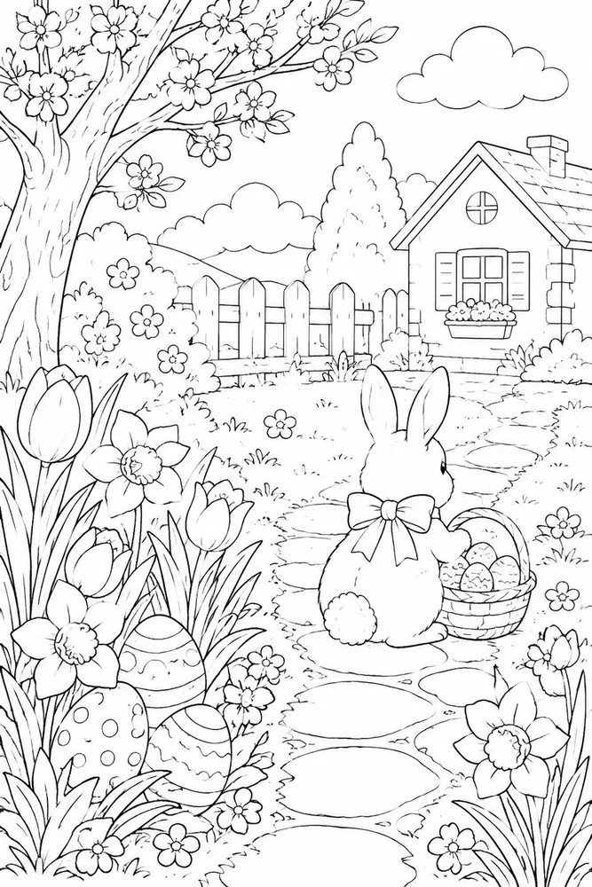Spring Easter Spring easter habitat background coloring page