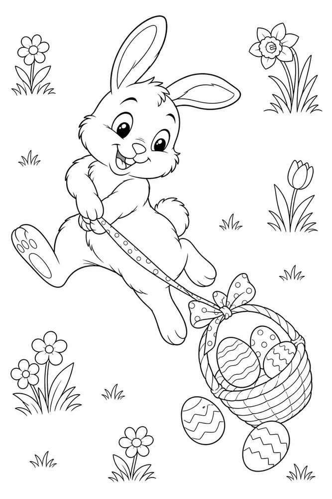 Spring Easter Spring easter playful pose coloring page