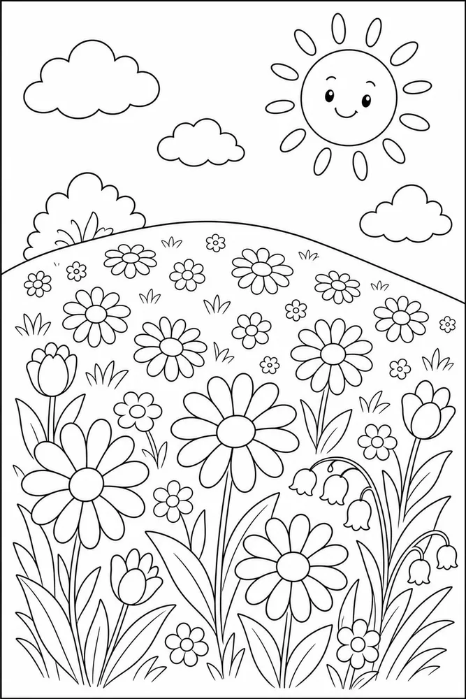 Spring Flowers Daisy Hill coloring page