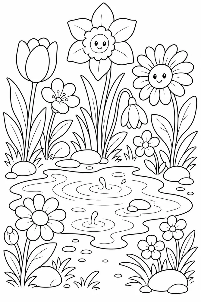 Spring Flowers Puddle Flowers coloring page