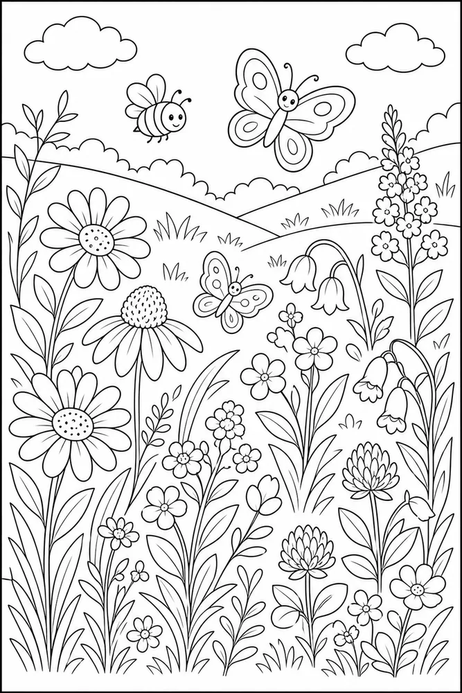 Spring Flowers Wildflower Meadow coloring page