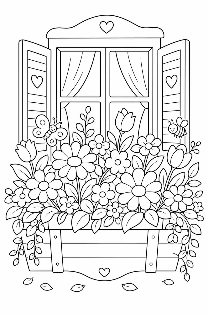 Spring Flowers Window Box Flowers coloring page