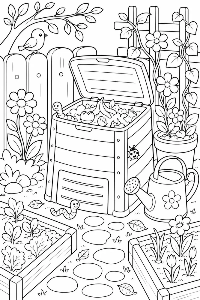 Spring Garden Compost Bin Garden Corner coloring page