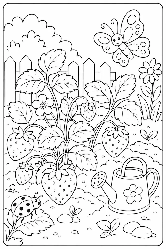 Spring Garden Strawberry Patch coloring page