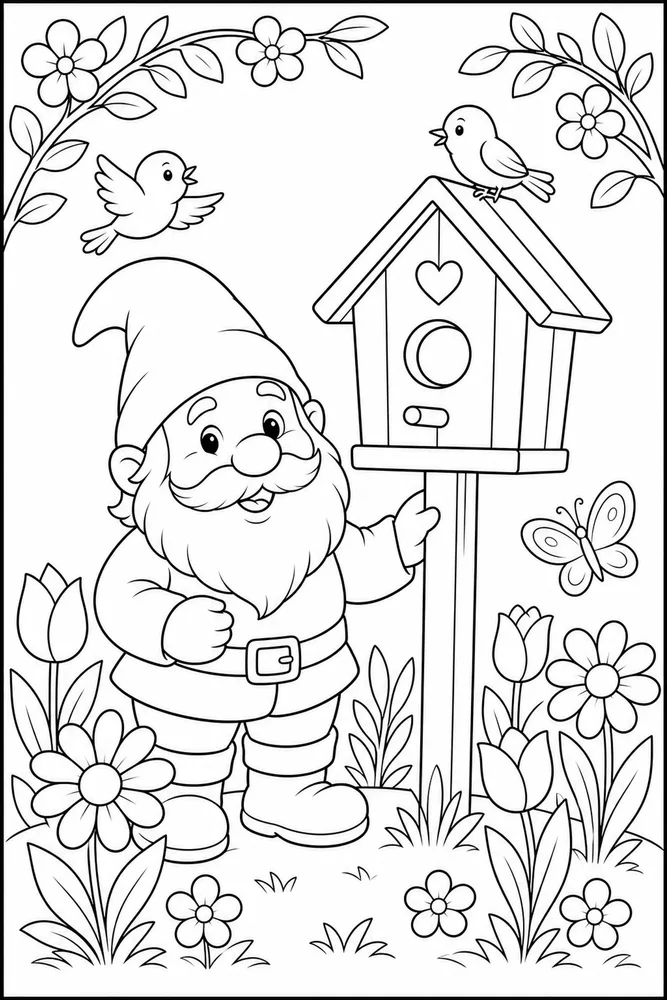 Spring Gnome Gnome Birdhouse coloring page
