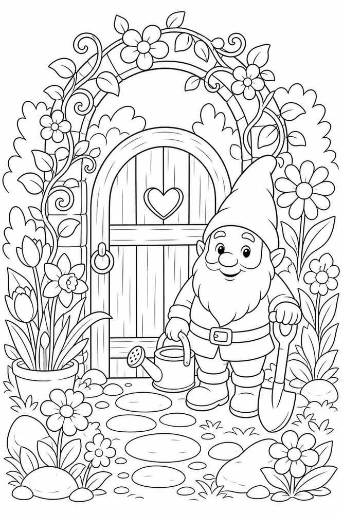 Spring Gnome Gnome Garden Gate coloring page