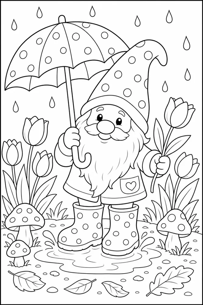 Spring Gnome Gnome Rain Boots coloring page
