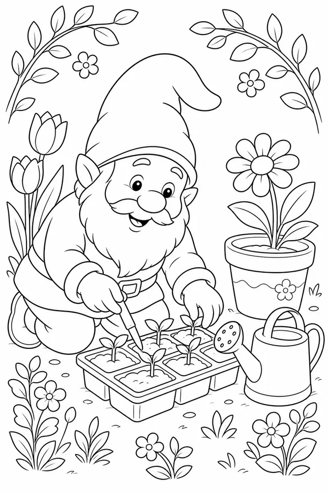 Spring Gnome Gnome Seedling Tray coloring page
