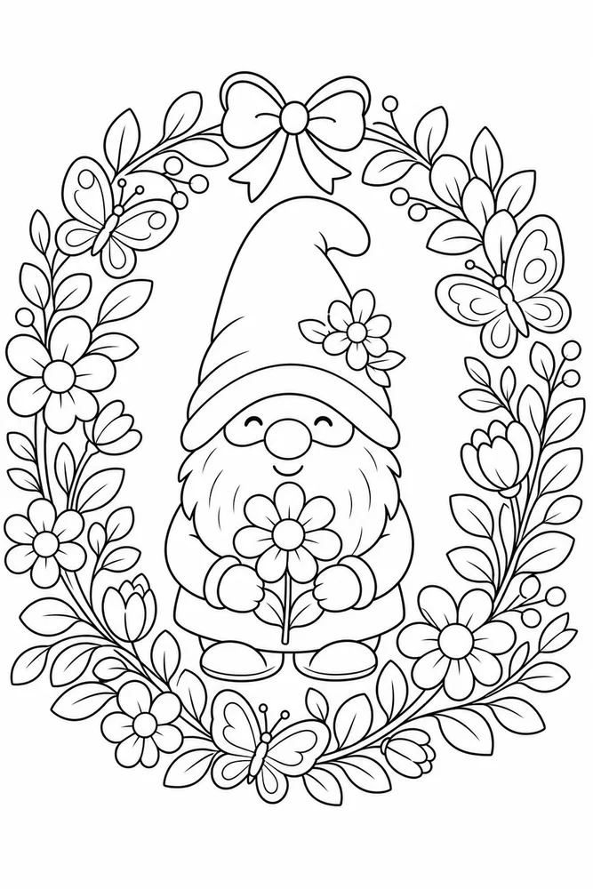 Spring Gnome Gnome Spring Wreath coloring page