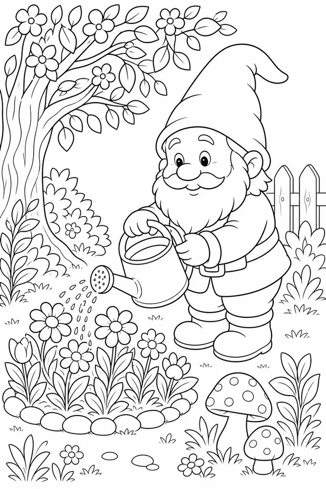 Spring Gnome Gnome Watering Can coloring page