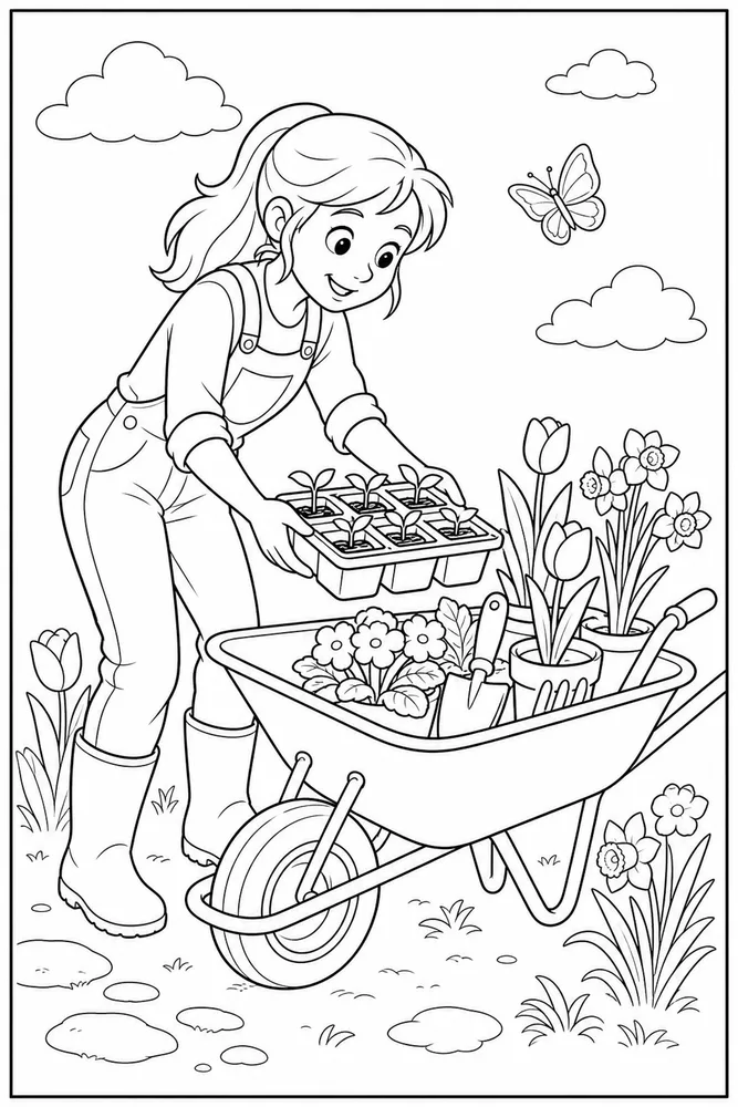 Spring Months Spring months activity scene coloring page