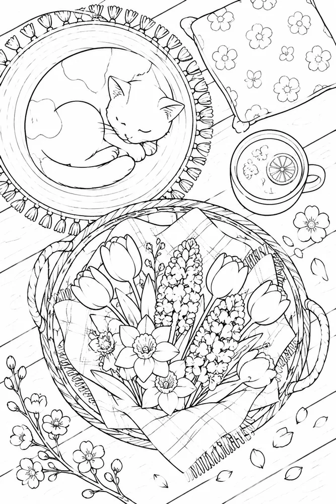 Spring Months Spring months cozy indoor moment coloring page