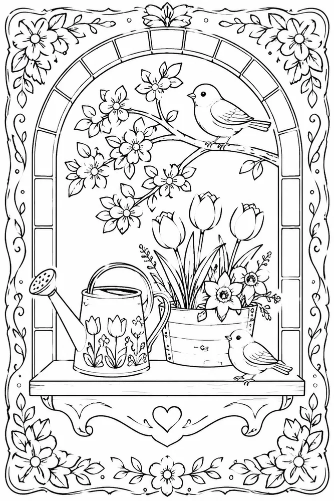 Spring Months Spring months decorative border coloring page