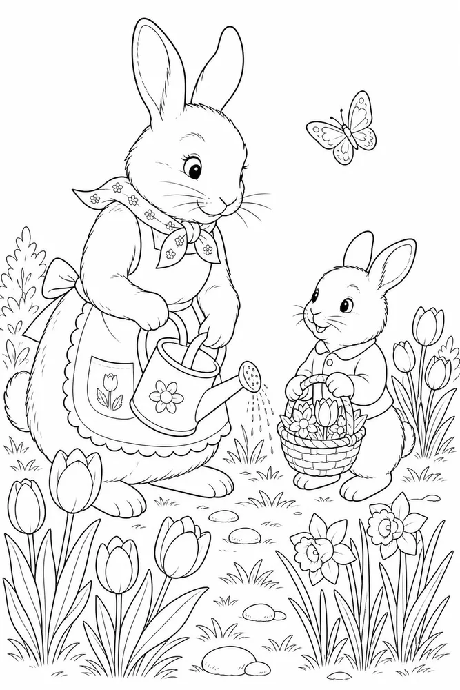 Spring Months Spring months family scene coloring page