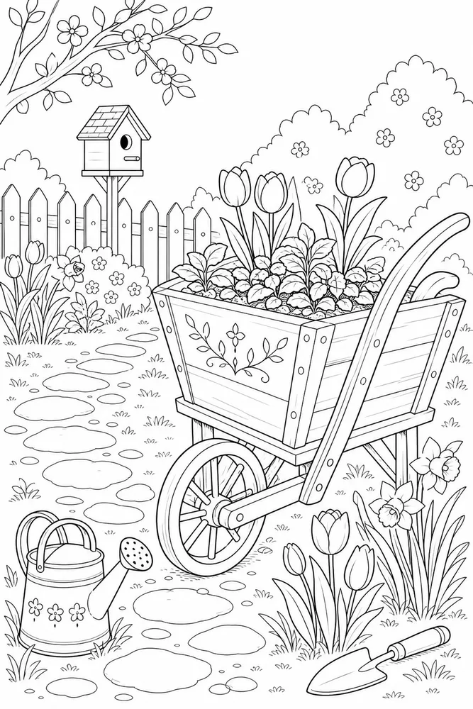 Spring Months Spring months garden setting coloring page