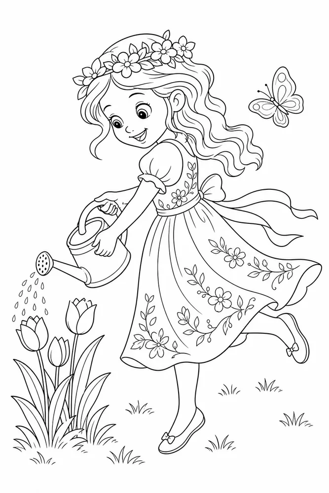 Spring Months Spring months playful pose coloring page