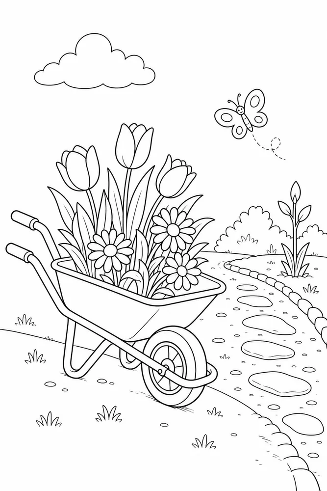 Spring Months Spring months simple scene coloring page