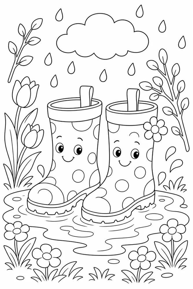 Spring Weather Puddle Boots coloring page