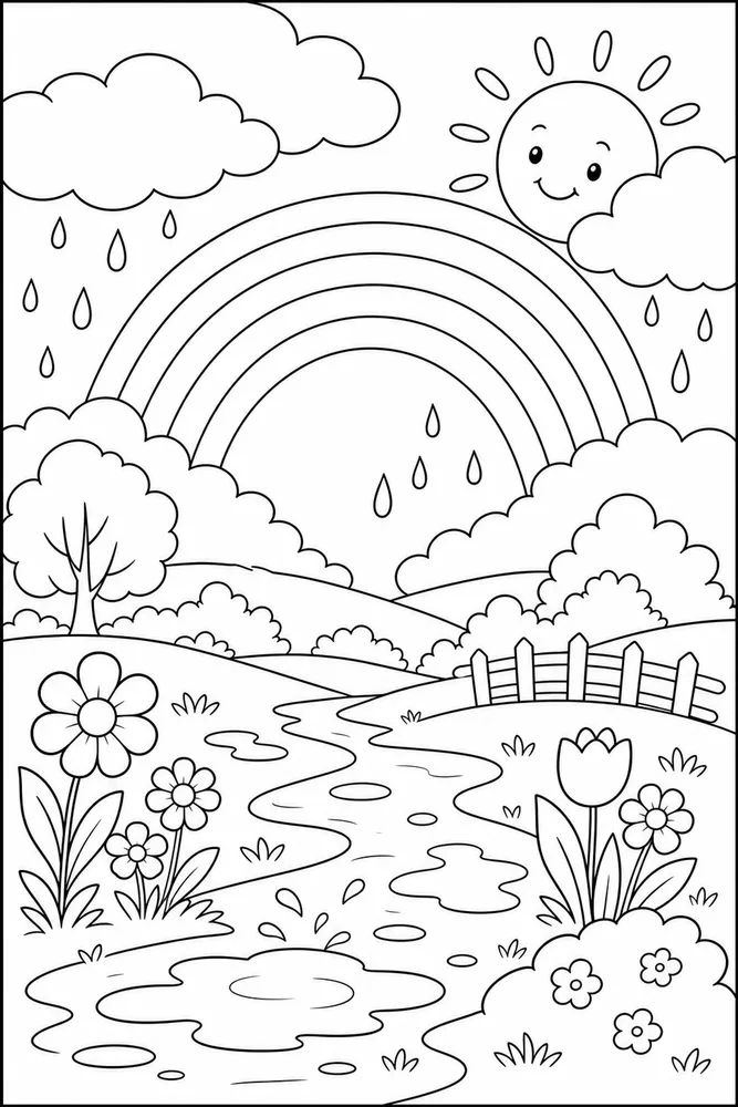 Spring Weather Rainbow After Rain coloring page