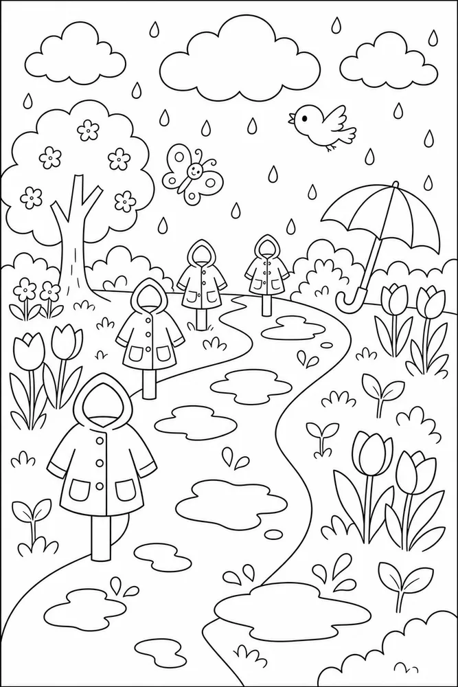 Spring Weather Raincoat Path coloring page