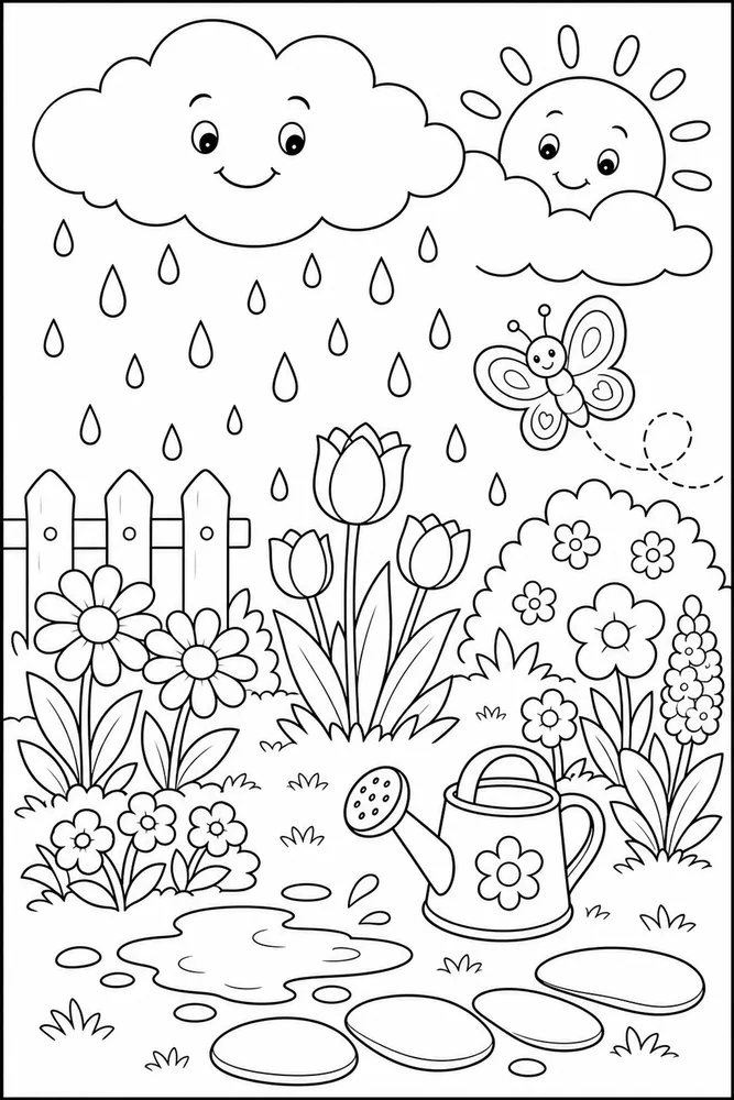 Spring Weather Spring Shower Garden coloring page