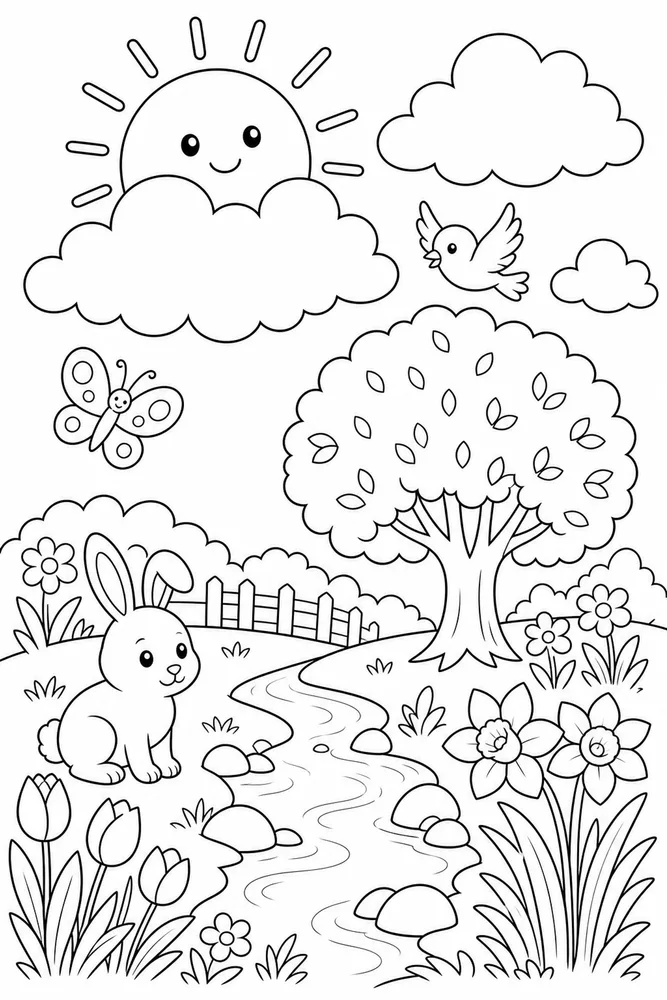 Spring Weather Sun Behind Clouds coloring page