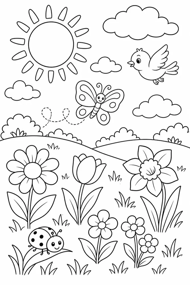 Spring Weather Sunny Meadow coloring page