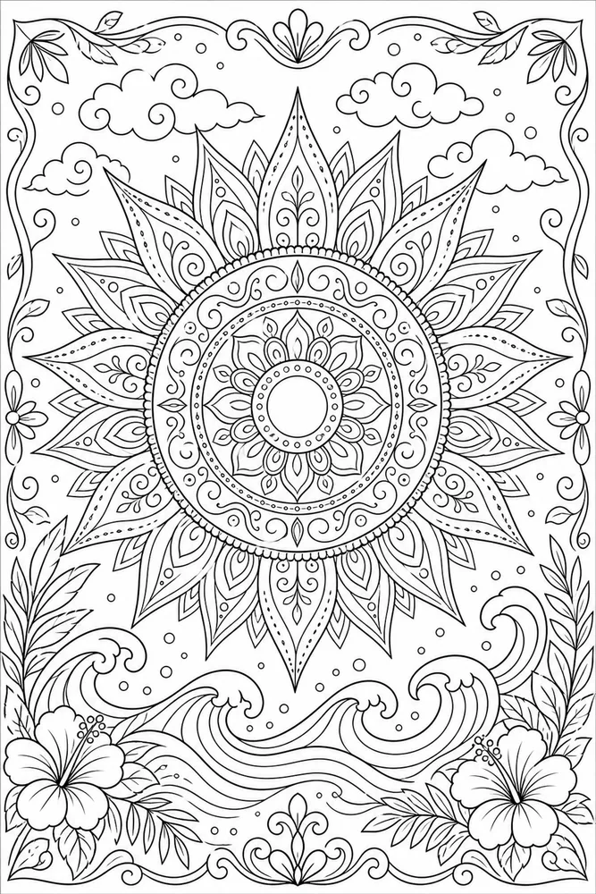 Adult Summer Mandala Sun coloring page