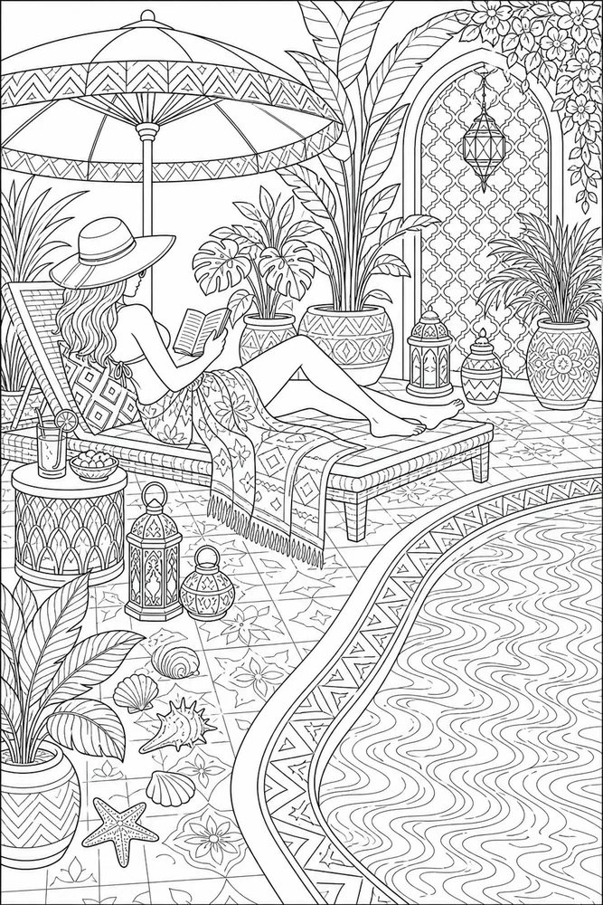 Adult Summer Poolside Patterns coloring page