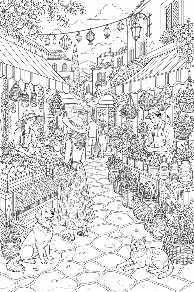 Adult Summer Summer Market coloring page