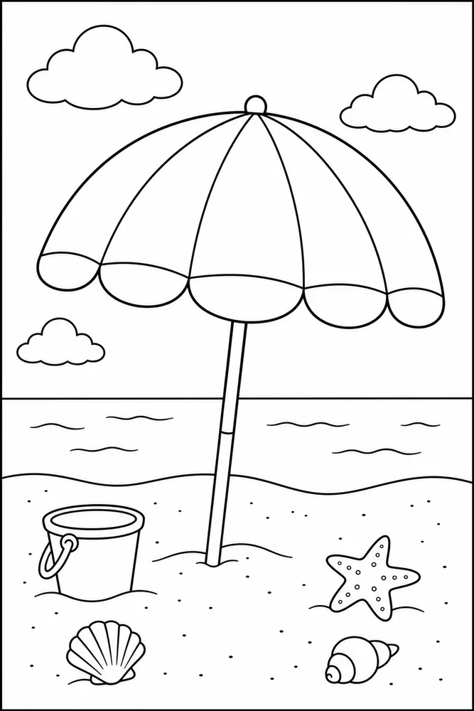 Easy Summer Beach Umbrella coloring page