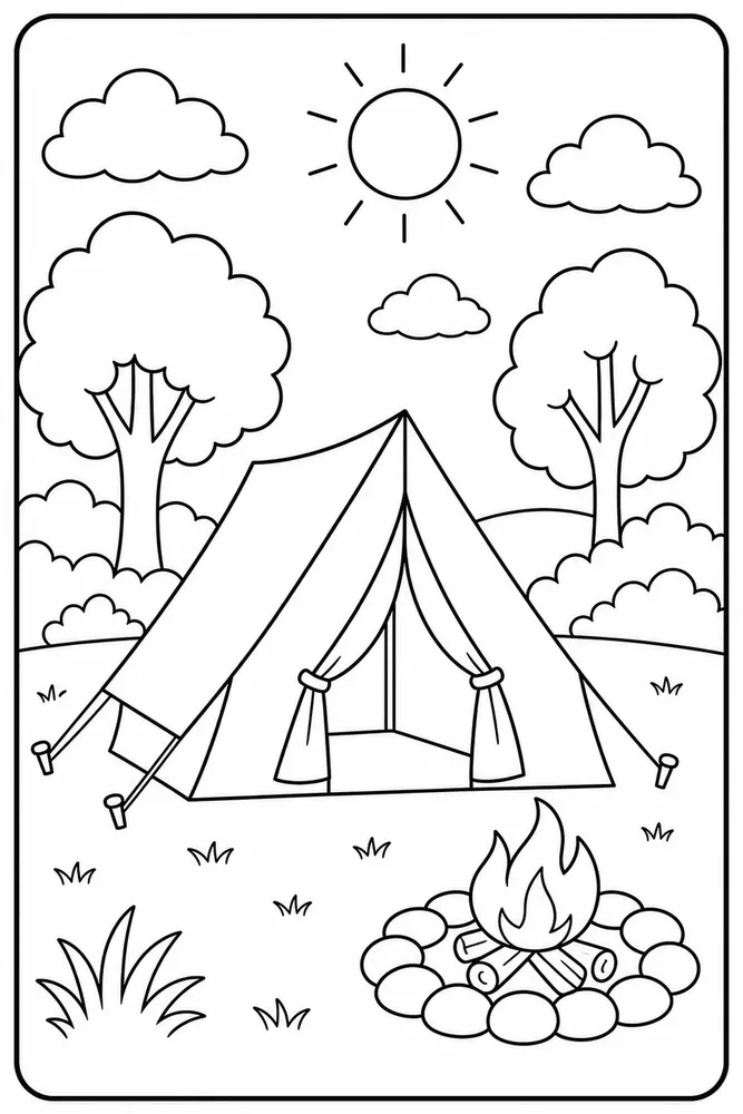 Easy Summer Camp Tent coloring page