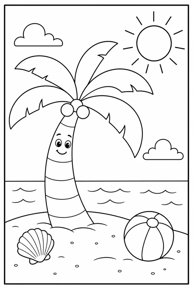 Easy Summer Palm Tree coloring page