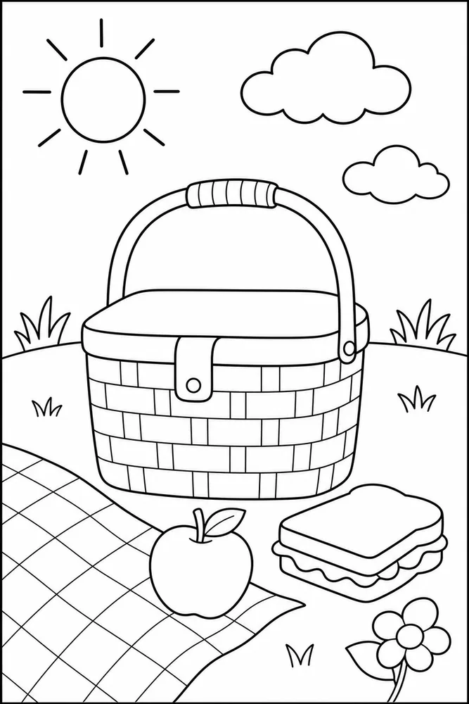 Easy Summer Picnic Basket coloring page