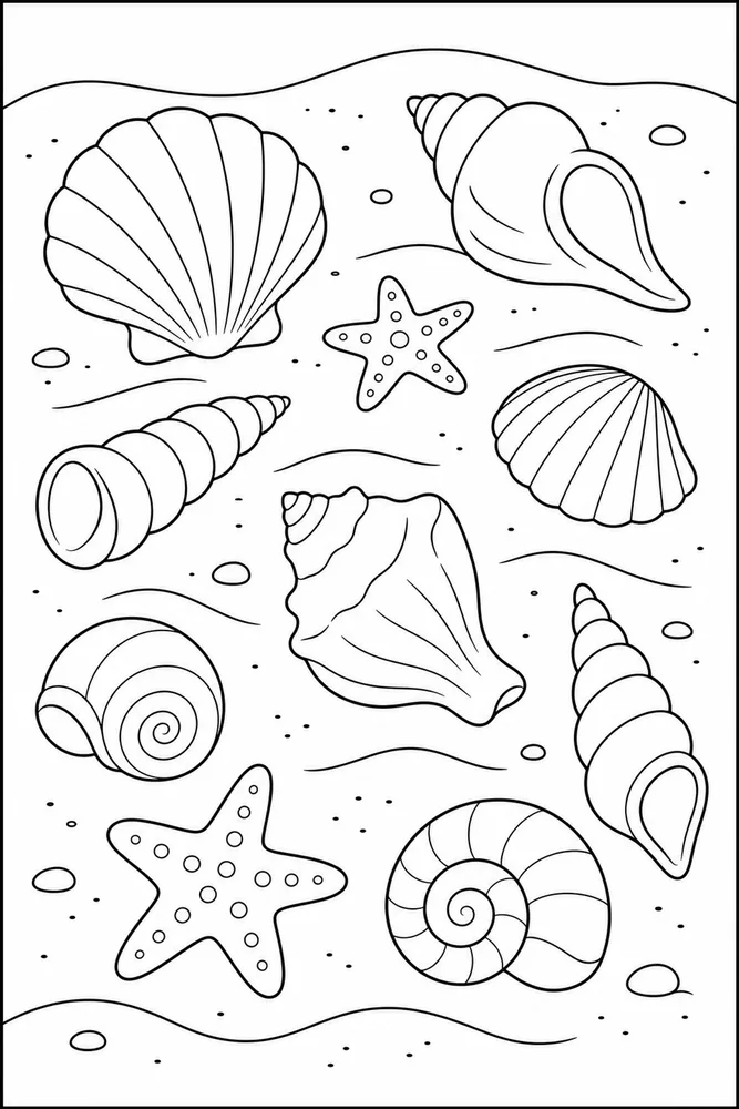 Easy Summer Seashells coloring page