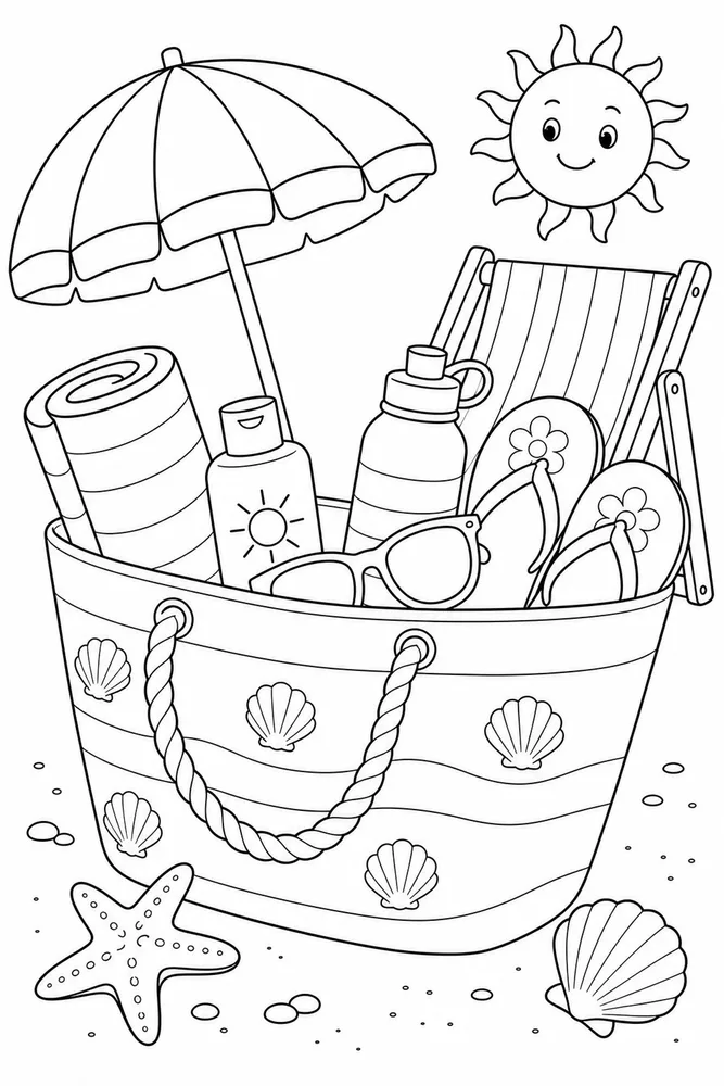 Hello Summer Hello summer activity scene coloring page