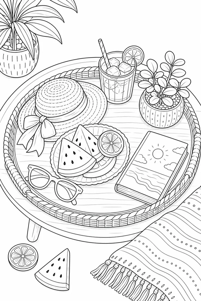 Hello Summer Hello summer cozy indoor moment coloring page