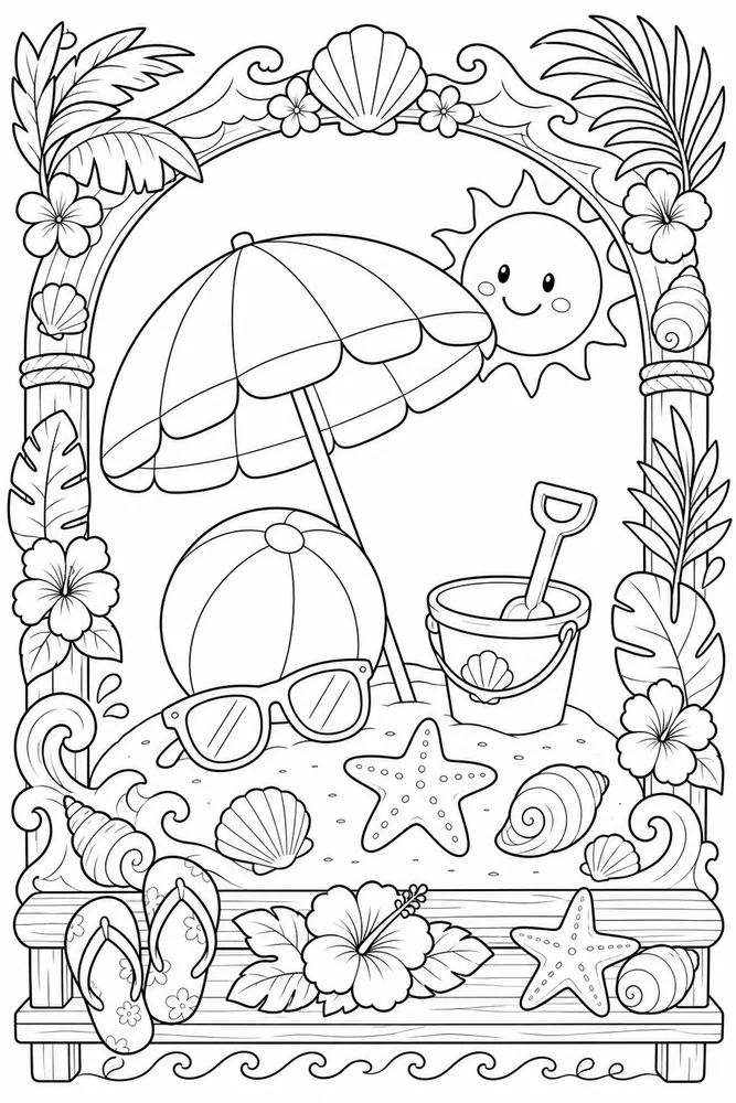 Hello Summer Hello summer decorative border coloring page