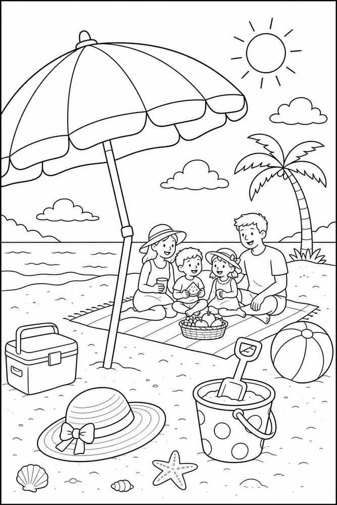 Hello Summer Hello summer family scene coloring page