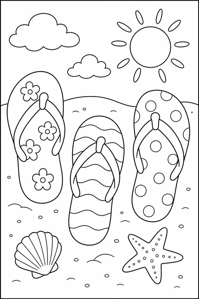 Preschool Summer Flip Flops coloring page
