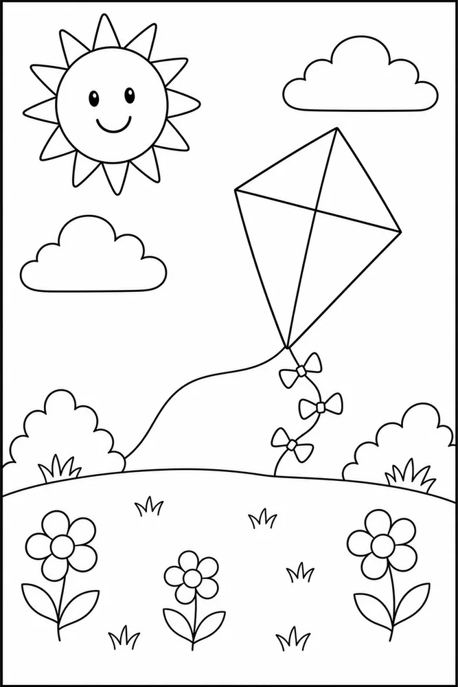 Preschool Summer Kite coloring page