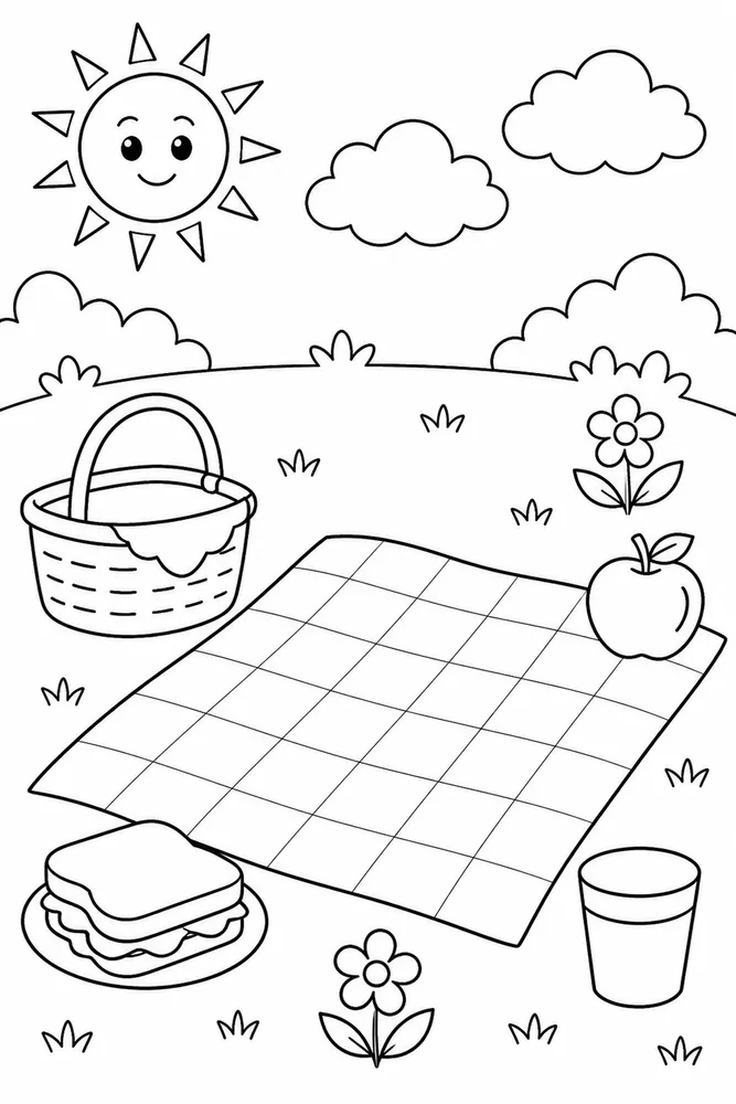 Preschool Summer Picnic Blanket coloring page
