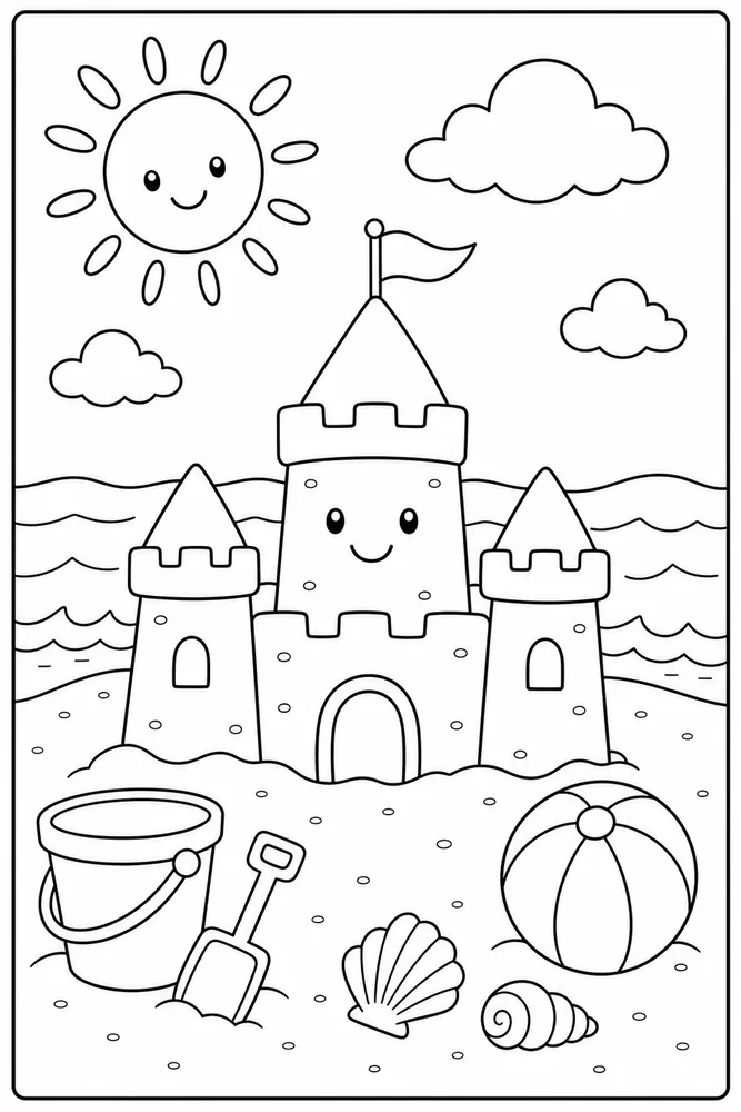 Preschool Summer Sandcastle coloring page