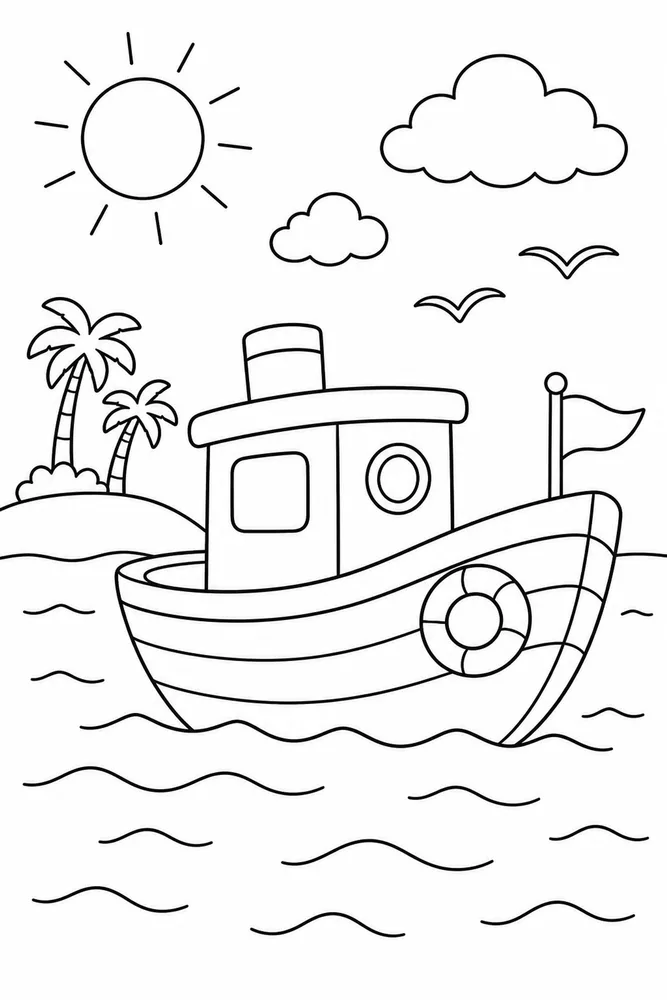 Preschool Summer Simple Boat coloring page