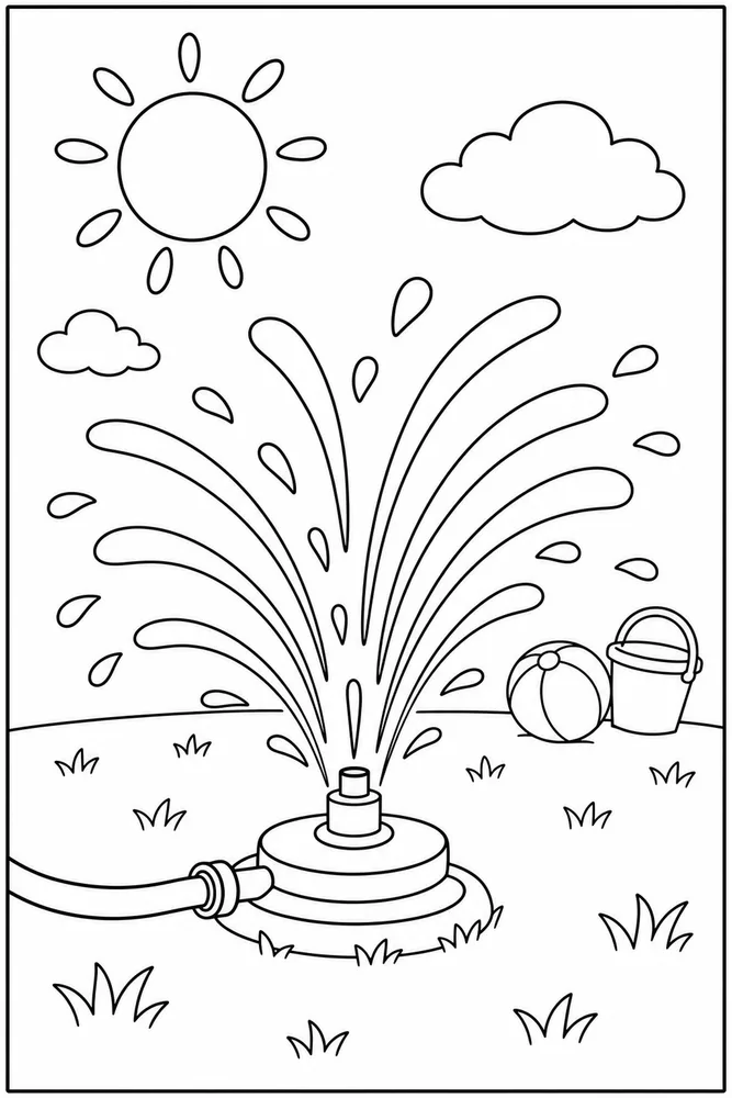 Preschool Summer Sprinkler coloring page