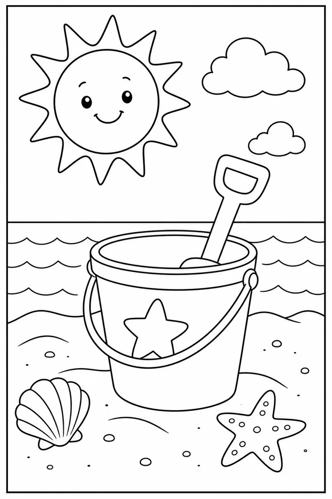 Preschool Summer Sun And Bucket coloring page