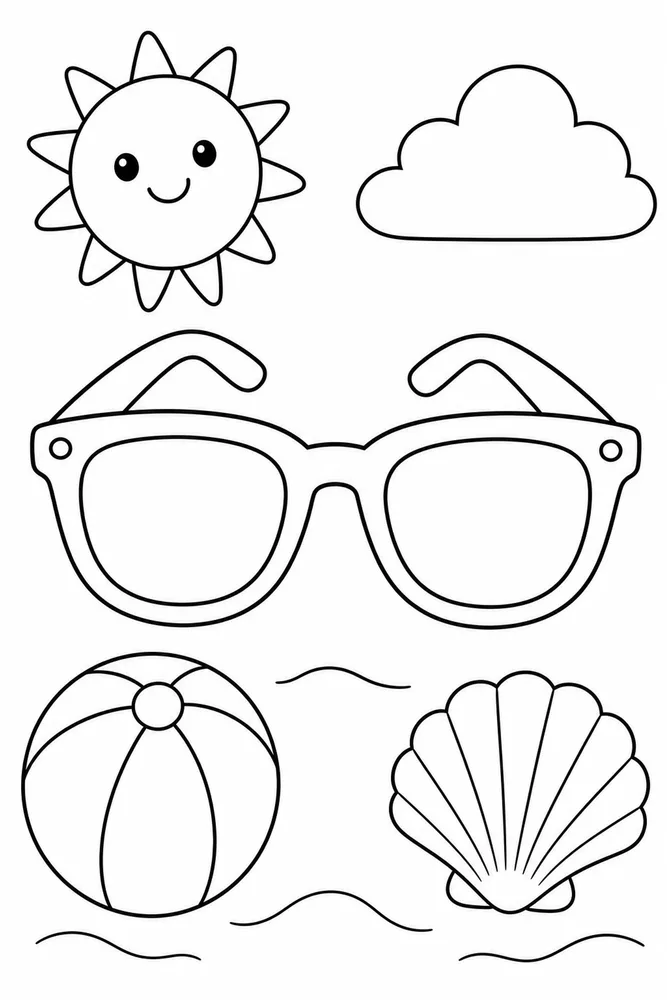 Preschool Summer Sunglasses coloring page