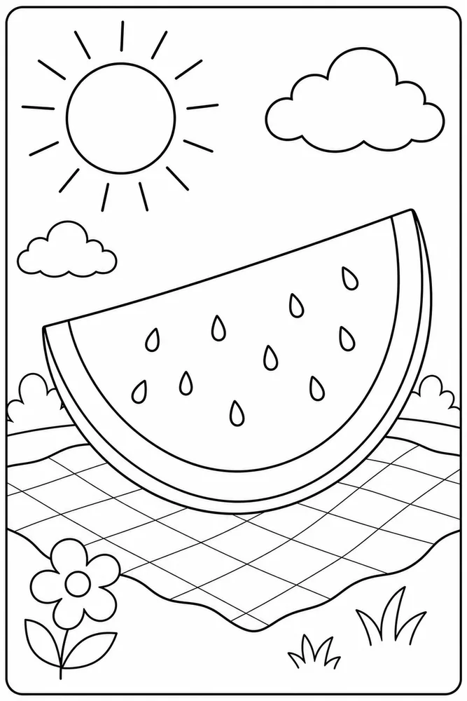 Preschool Summer Watermelon Slice coloring page
