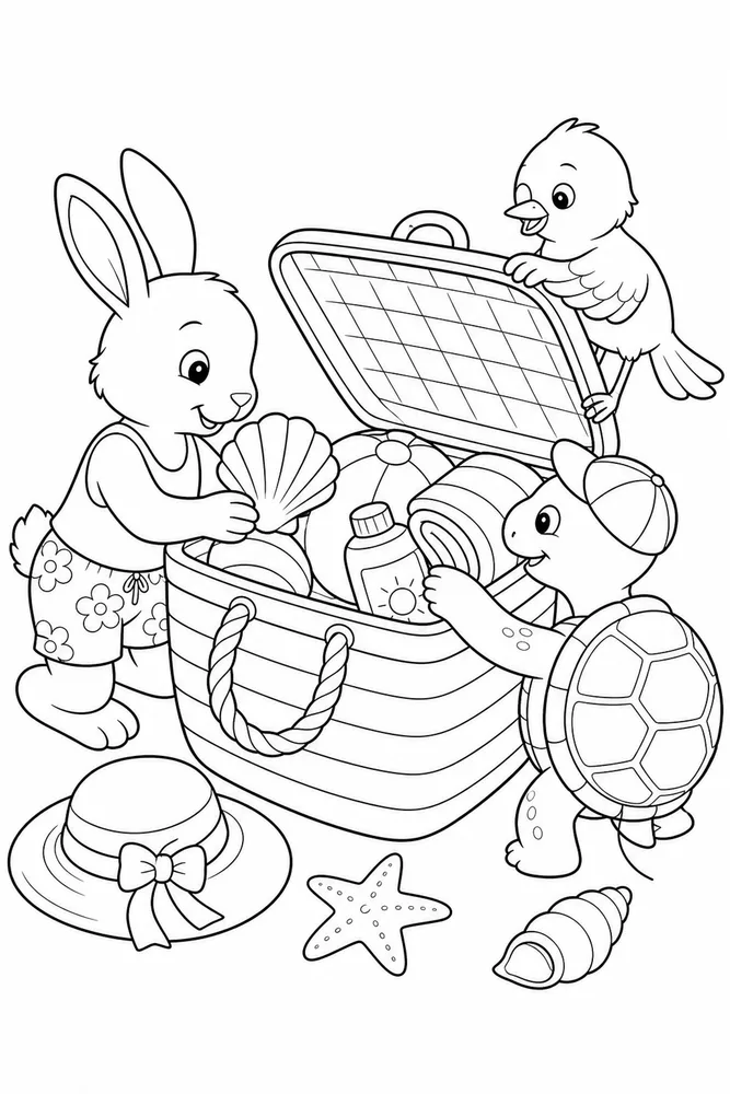 Summer Animals Summer animals activity scene coloring page